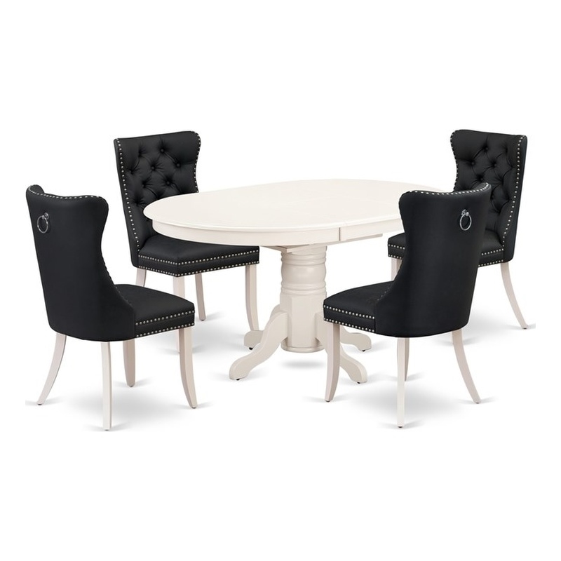 East West Furniture 5-Piece Dining Room Set in Linen White/Dark Gray