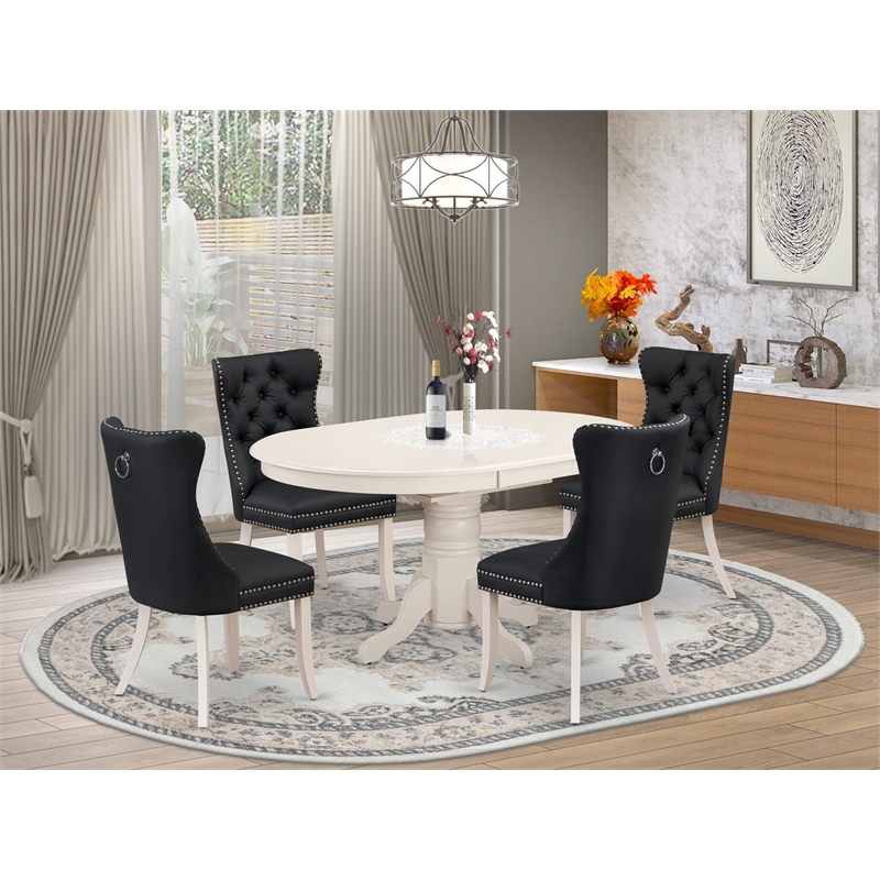 East West Furniture 5-Piece Dining Room Set in Linen White/Dark Gray