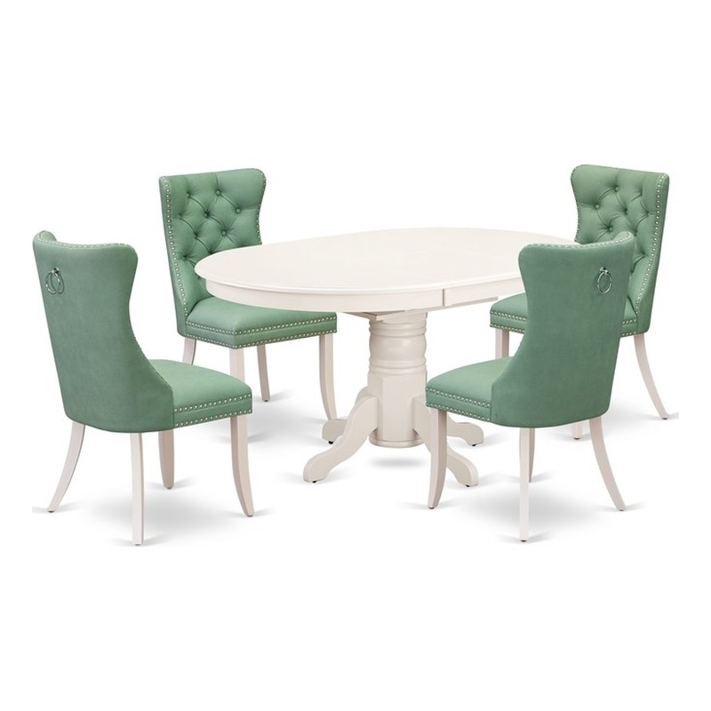 East West Furniture 5-Piece Kitchen Table Set in Linen White/Willow Green