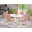 East West Furniture 5-Piece Modern Dining Table Set in Linen White/Beige Red