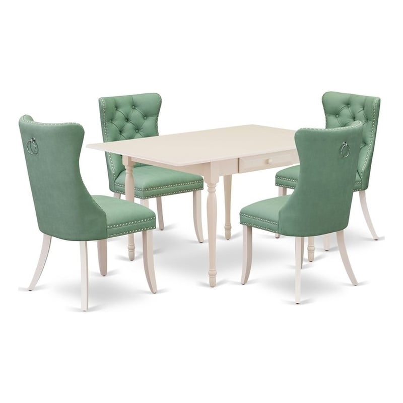 East West Furniture 5-Piece Dinette Set in Linen White/Willow Green