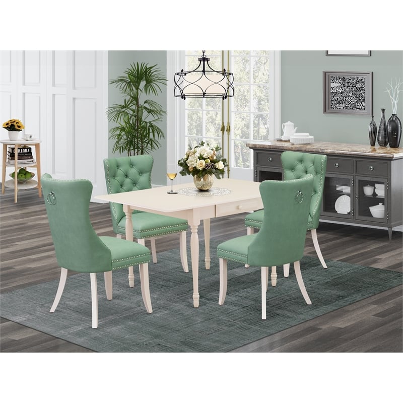 East West Furniture 5-Piece Dinette Set in Linen White/Willow Green
