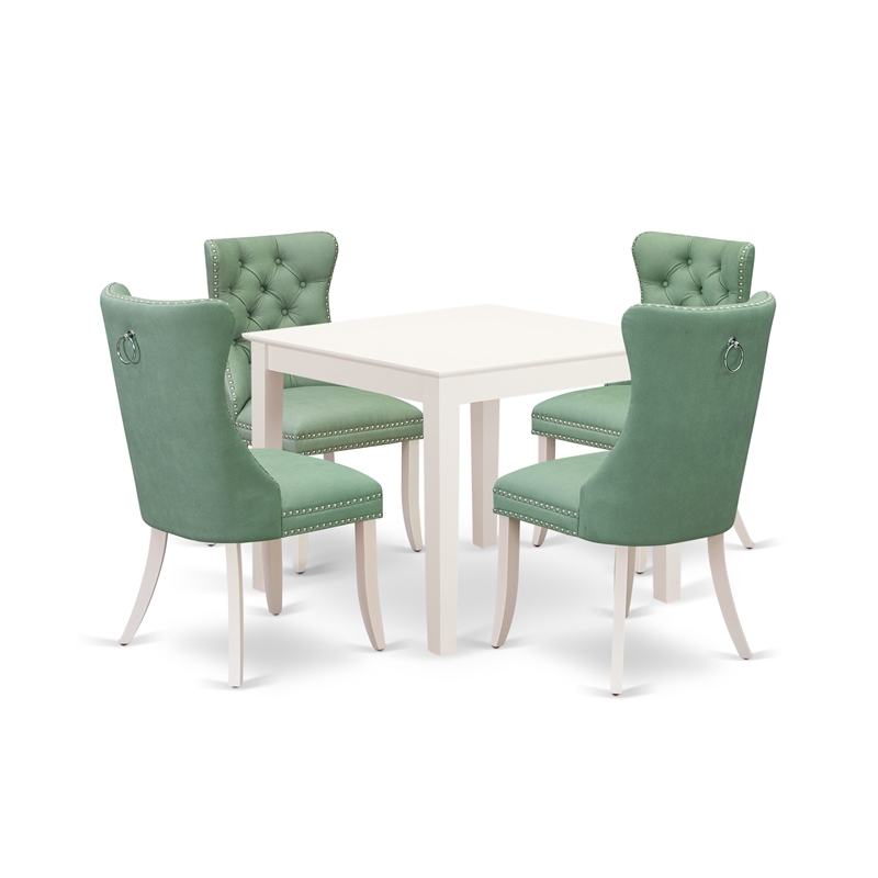 East West Furniture 5-Piece Kitchen Set in Linen White/Willow Green
