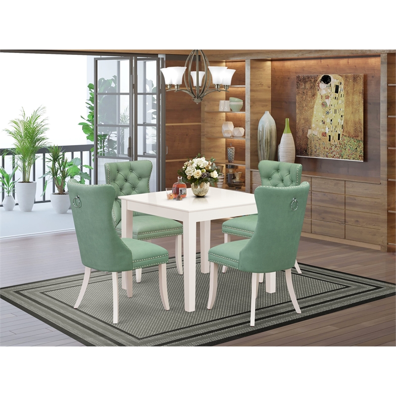 East West Furniture 5-Piece Kitchen Set in Linen White/Willow Green
