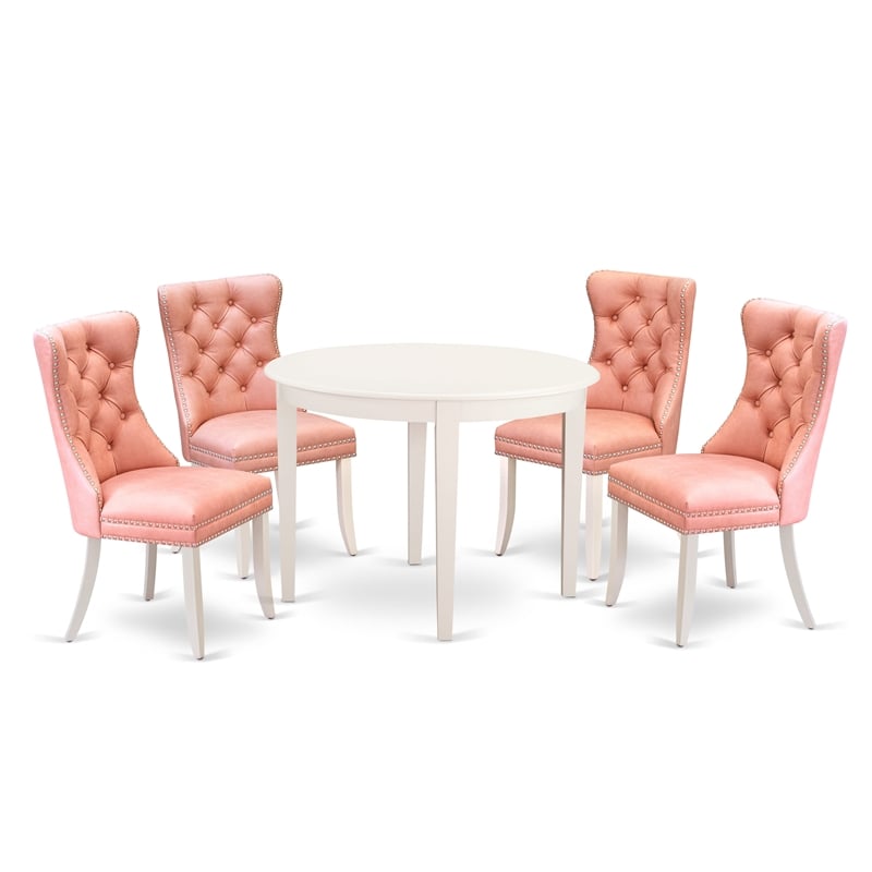 East West Furniture 5-Piece Dining Room Set in Linen White/Beige Red
