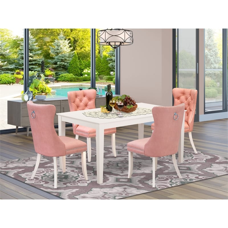 East West Furniture 5-Piece Dining Table Set in Linen White/Beige Red