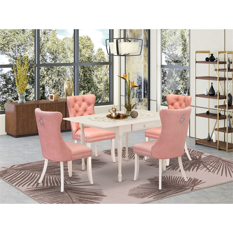 East West Furniture 5-Piece Dining Set in Linen White/Beige Red