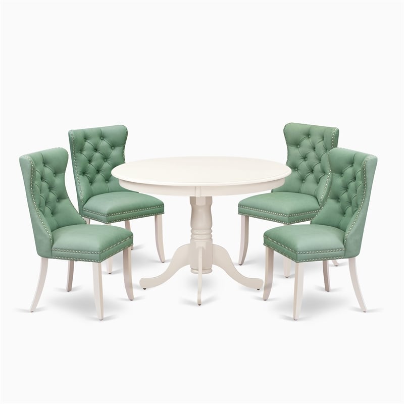East West Furniture 5-Piece Dining Set in Linen White/Willow Green
