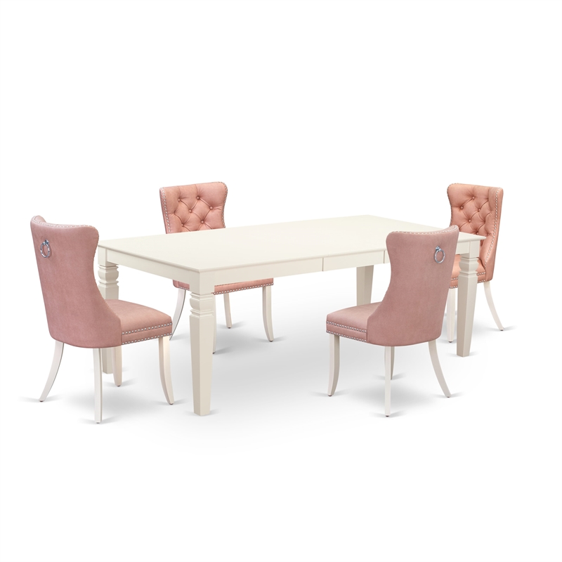 East West Furniture 5-Piece Dining Room Set in Linen White/Beige Red