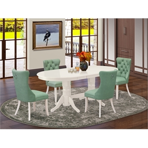 East West Furniture 5-Piece Dining Room Set in Linen White/Willow Green