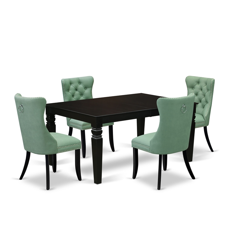 East West Furniture 5-Piece Dining Set in Black/Willow Green