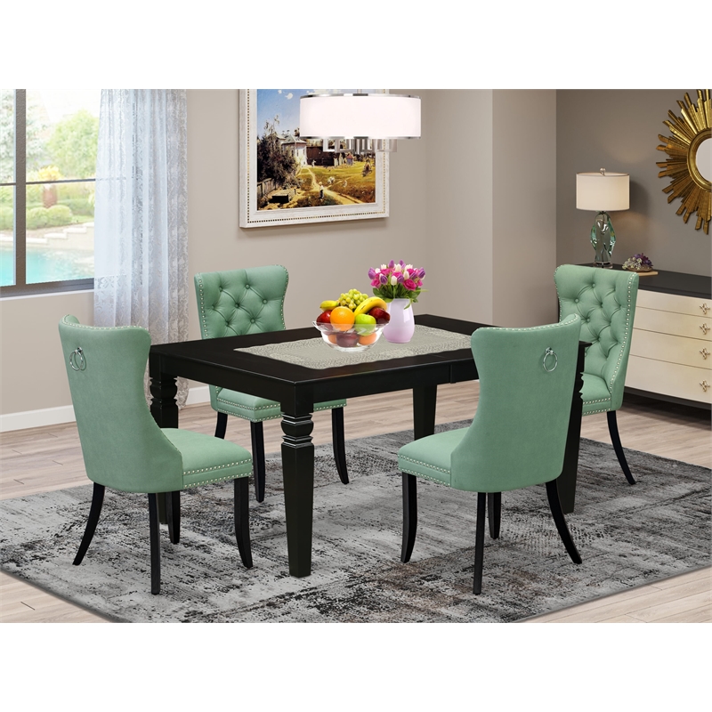 East West Furniture 5-Piece Dining Set in Black/Willow Green