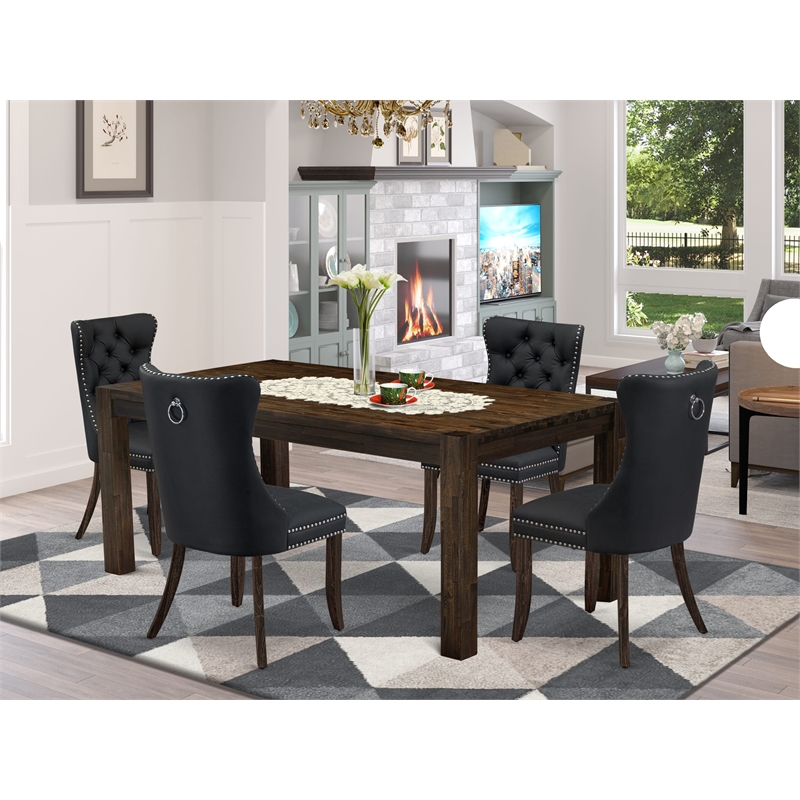 East West Furniture 5-Piece Dinette Set in Dark Gray/Distressed Jacobean