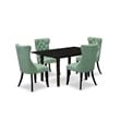 East West Furniture 5-Piece Dining Set in Black/Willow Green