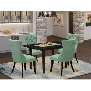 East West Furniture 5-Piece Dining Set in Black/Willow Green