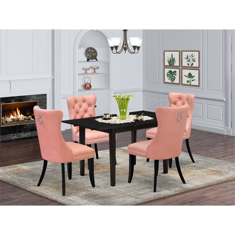 East West Furniture 5-Piece Dining Table Set in Black/Beige Red