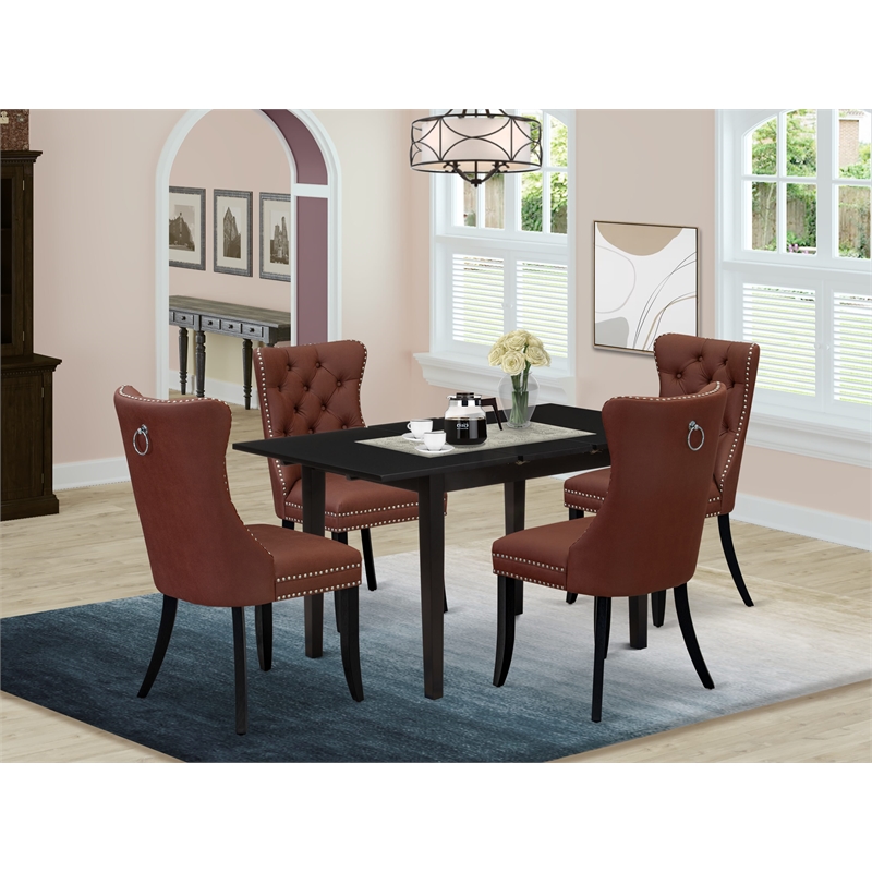 East West Furniture 5-Piece Dining Set in Black/Burgundy