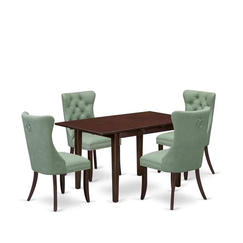 East West Furniture 5-Piece Dining Set in Mahogany/Willow Green