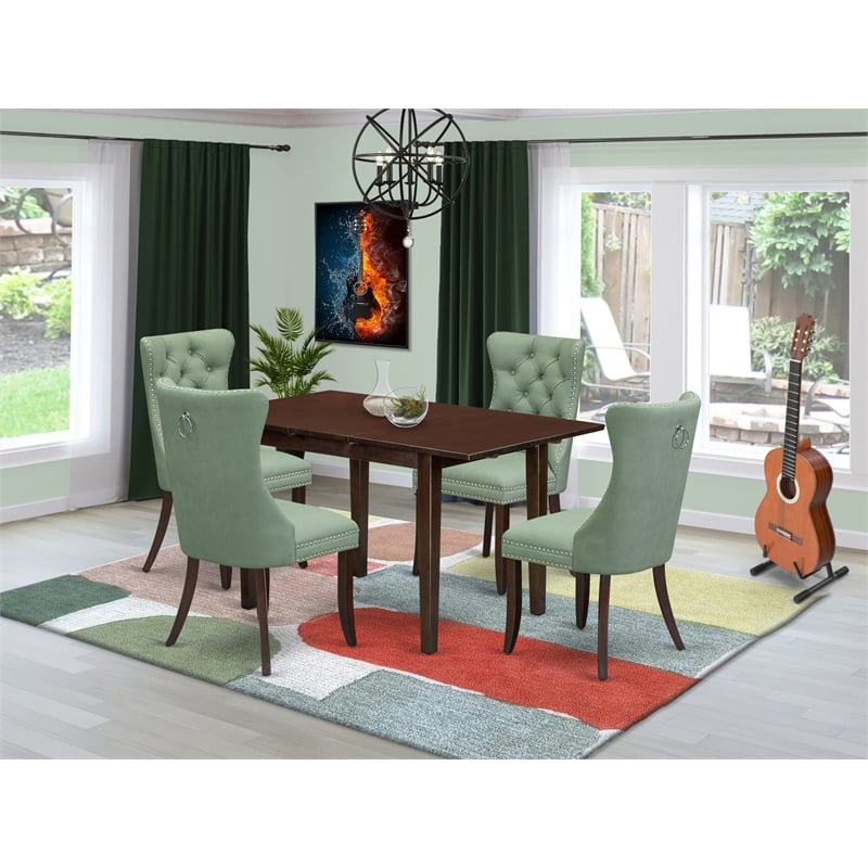 East West Furniture 5-Piece Dining Set in Mahogany/Willow Green