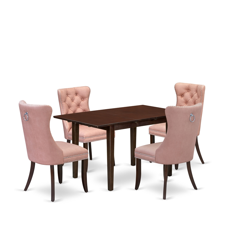 East West Furniture 5-Piece Dining Set in Mahogany/Beige Red