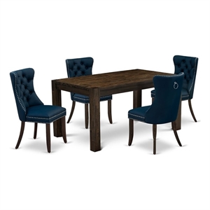 East West Furniture 5-Piece Modern Dining Set in Distressed Jacobean/Navy Blue