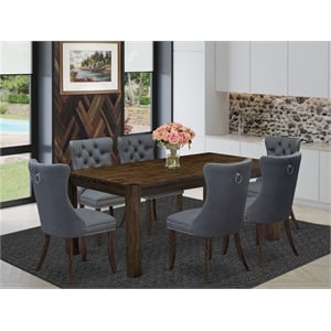 East West Furniture 7-Piece Dining Set in Distressed Jacobean/Platinum Gray