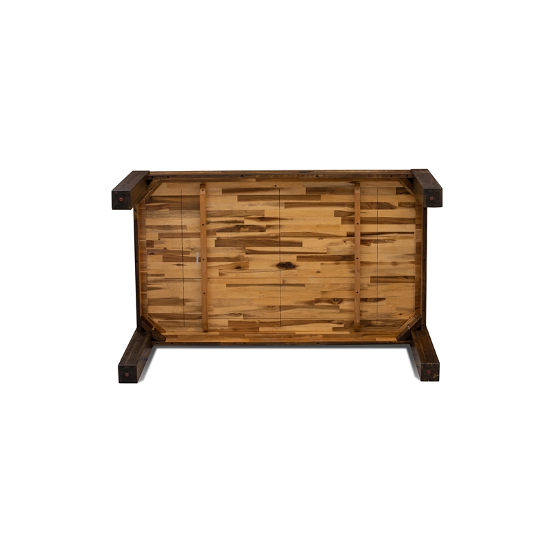 East West Furniture 7-Piece Dining Table Set in Distressed Jacobean/Navy Blue