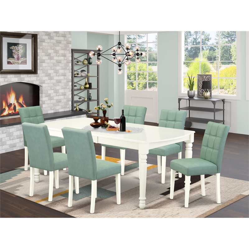 East West Furniture 7-Piece Dining Table Set in Linen White/Willow Green