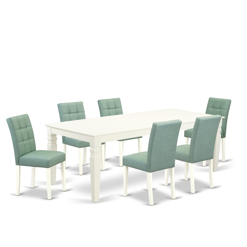 East West Furniture 7-Piece Dining Room Set in Linen White/Willow Green