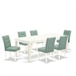East West Furniture 7-Piece Dining Room Set in Linen White/Willow Green