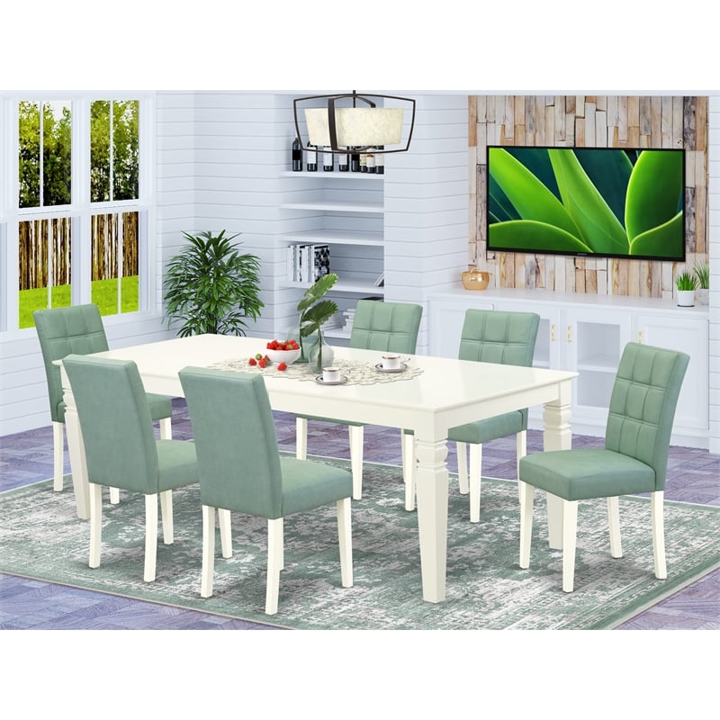 East West Furniture 7-Piece Dining Room Set in Linen White/Willow Green