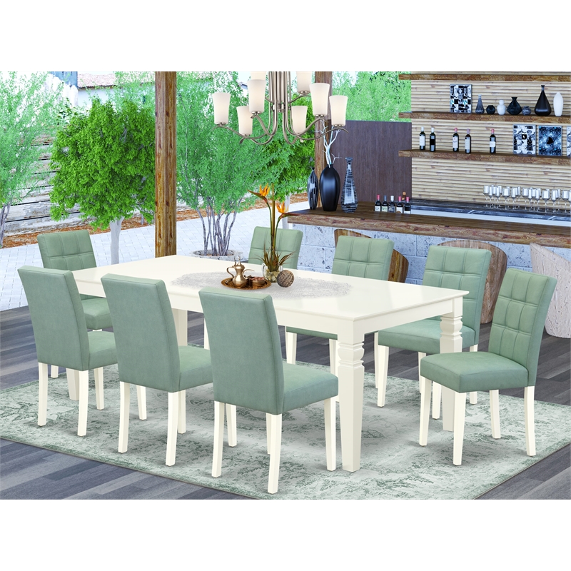 East West Furniture 9-Piece Dining Table Set in Linen White/Willow Green