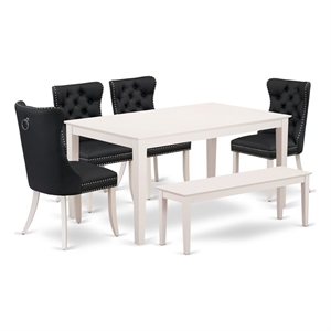 East West Furniture 6-Piece Dining Room Set in Linen White/Dark Gray