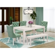 East West Furniture 6-Piece Dining Room Set in Linen White/Willow Green