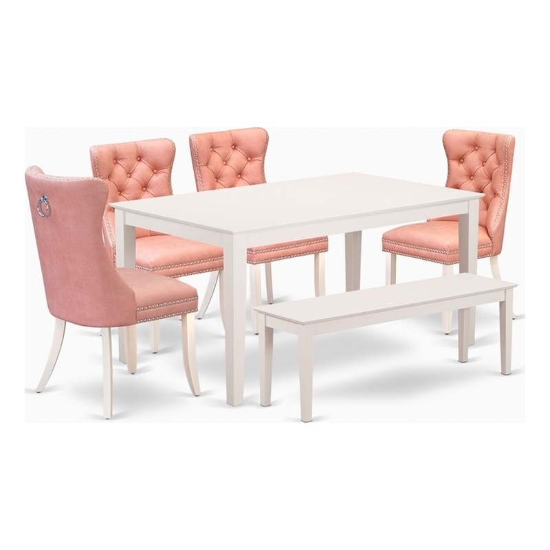 East West Furniture 6-Piece Dining Set in Linen White/Beige Red