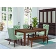 East West Furniture 6-Piece Dining Room Set in Mahogany/Willow Green