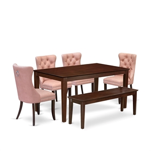 East West Furniture 6-Piece Dining Room Set in Mahogany/Beige Red