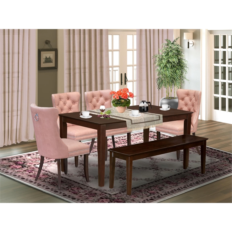 East West Furniture 6-Piece Dining Room Set in Mahogany/Beige Red