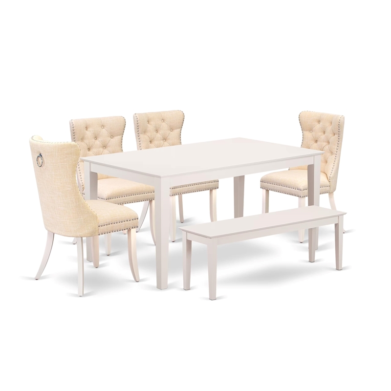 East West Furniture 6-Piece Kitchen Table Set in Linen White/Light Beige