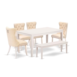 East West Furniture 6-Piece Kitchen Table Set in Linen White/Light Beige