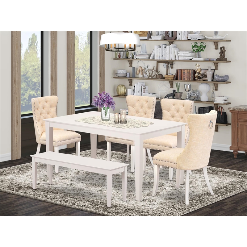 East West Furniture 6-Piece Kitchen Table Set in Linen White/Light Beige