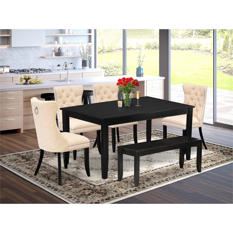 East West Furniture 6-Piece Dining Set in Light Beige/Black