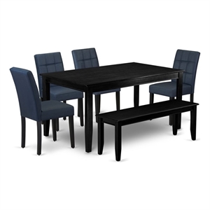 East West Furniture 6-Piece Modern Dining Table Set in Black/Dark Navy Blue