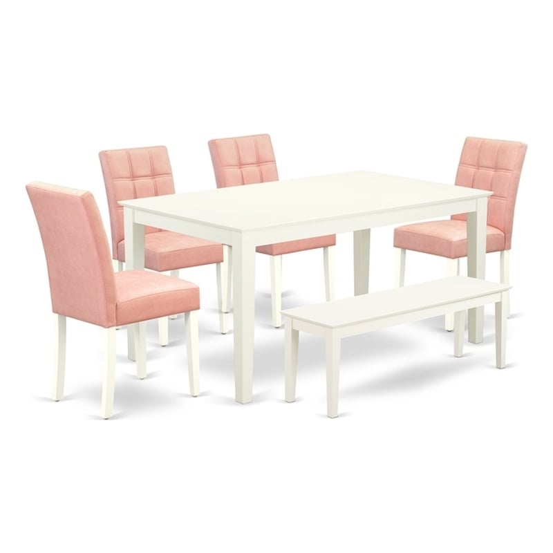 East West Furniture 6-Piece Kitchen Table Set in Linen White/Beige Red