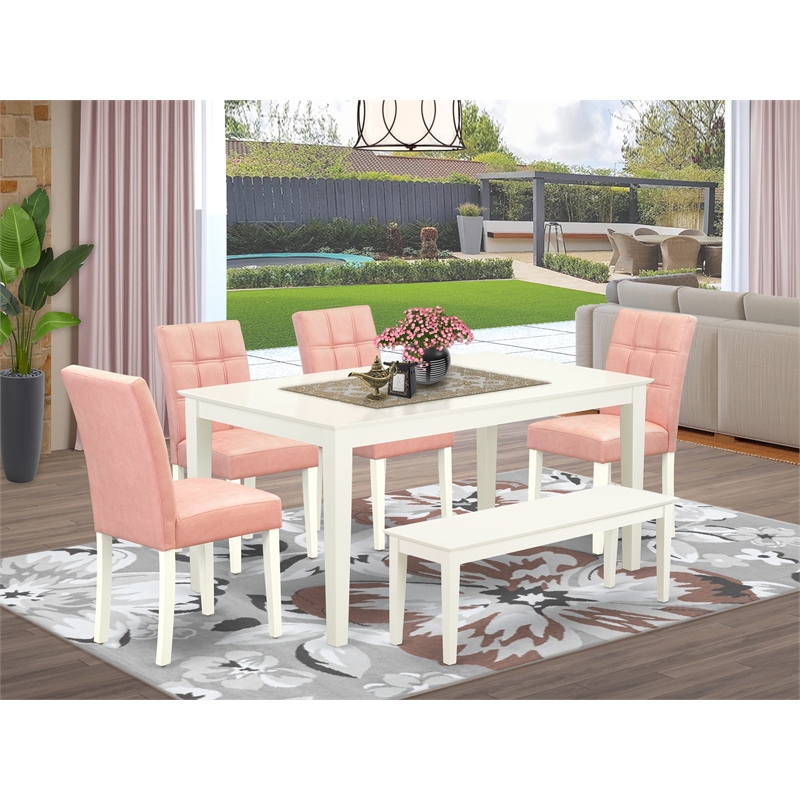 East West Furniture 6-Piece Kitchen Table Set in Linen White/Beige Red