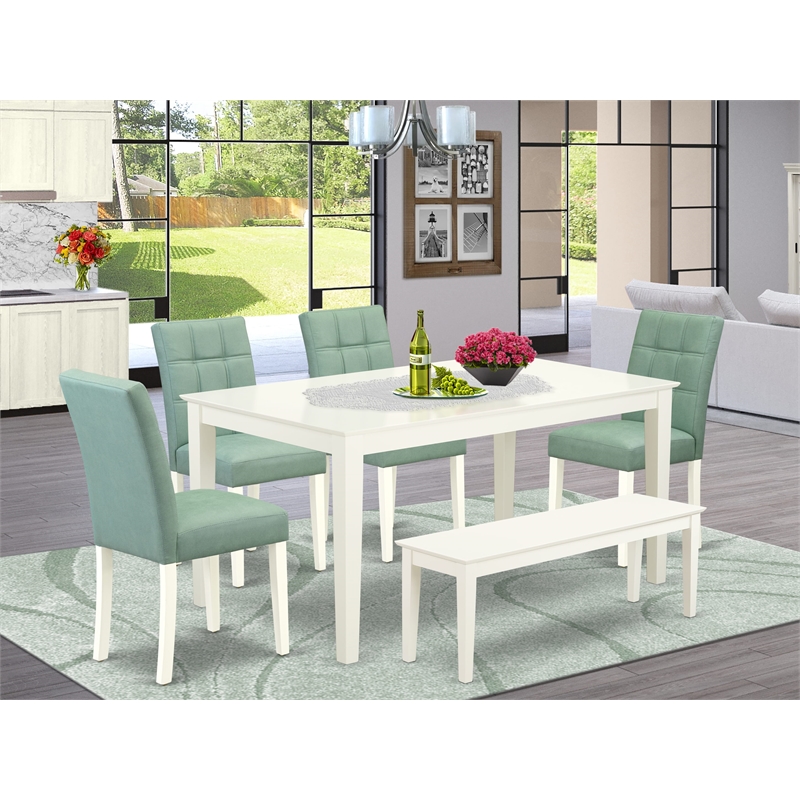 East West Furniture 6-Piece Dining Table Set in Linen White/Willow Green