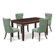 East West Furniture 5-Piece Modern Dining Table Set in Mahogany/Willow Green