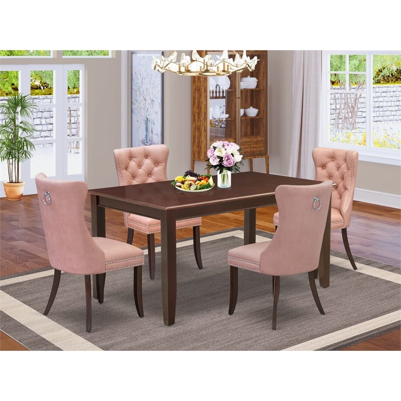 East West Furniture 5-Piece Kitchen Table Set in Mahogany/Beige Red