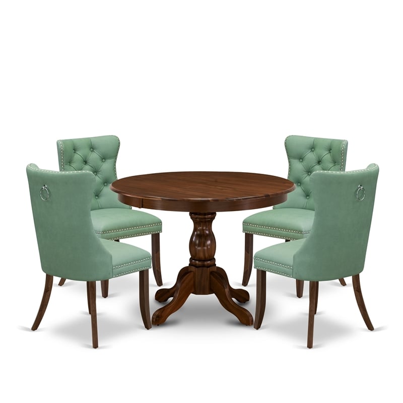 East West Furniture 5-Piece Kitchen Table Set in Willow Green/Antique Walnut
