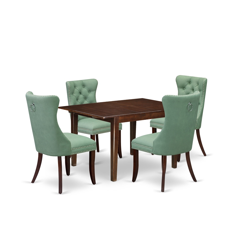 East West Furniture 5-Piece Dinette Set in Mahogany/Willow Green